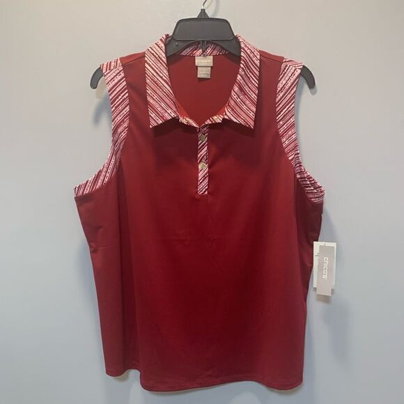 NWT Chicos zenergy sleeveless piped polo tank Deep Cherry 570292231 size… - Picture 7 of 12